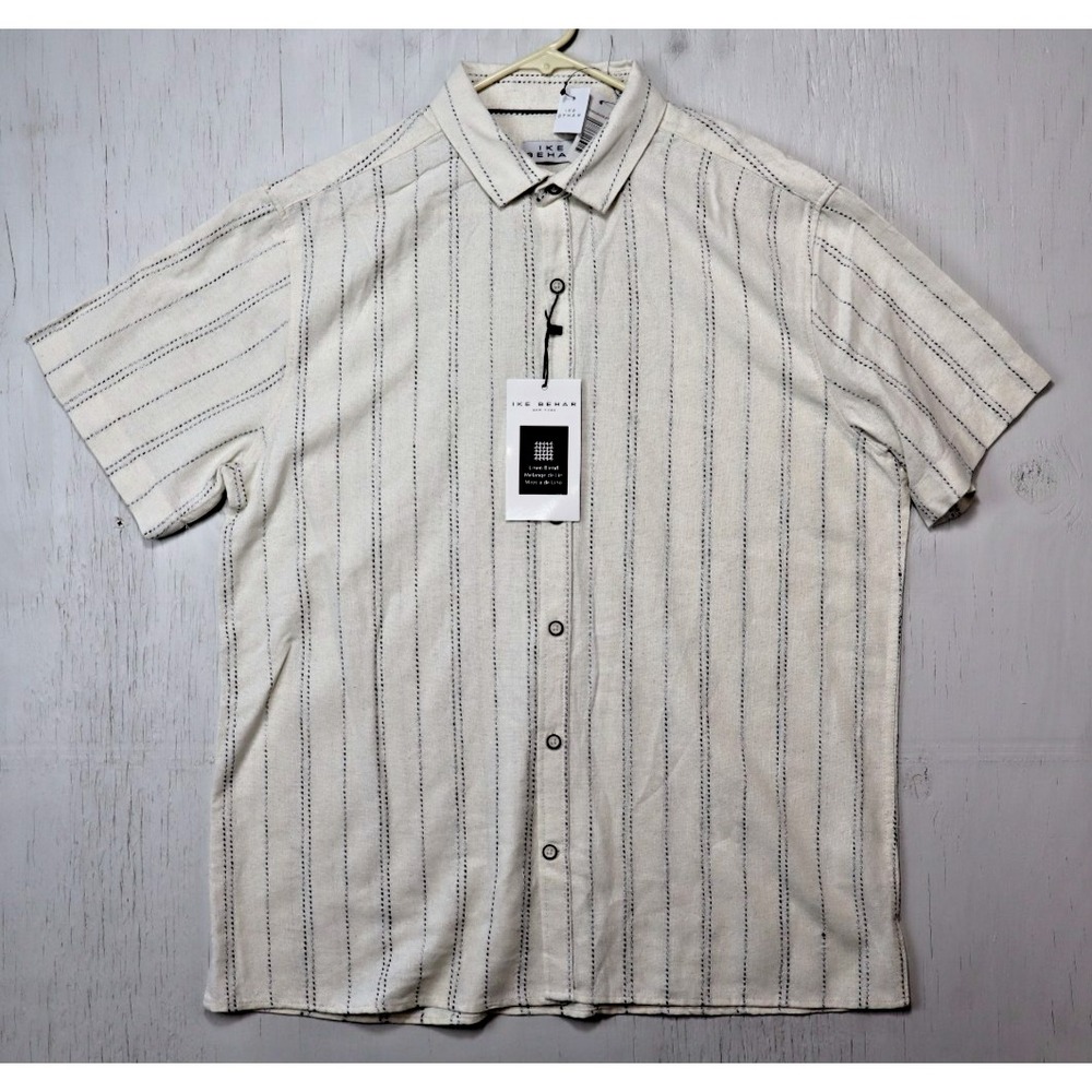 Mens Ike Behar Rayon Linen Shirt Short Sleeve Button Front Size L Multicolor New